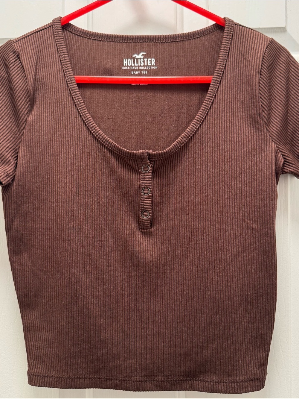 Hollister Brown Ribbed Baby Henley Tee NWOT